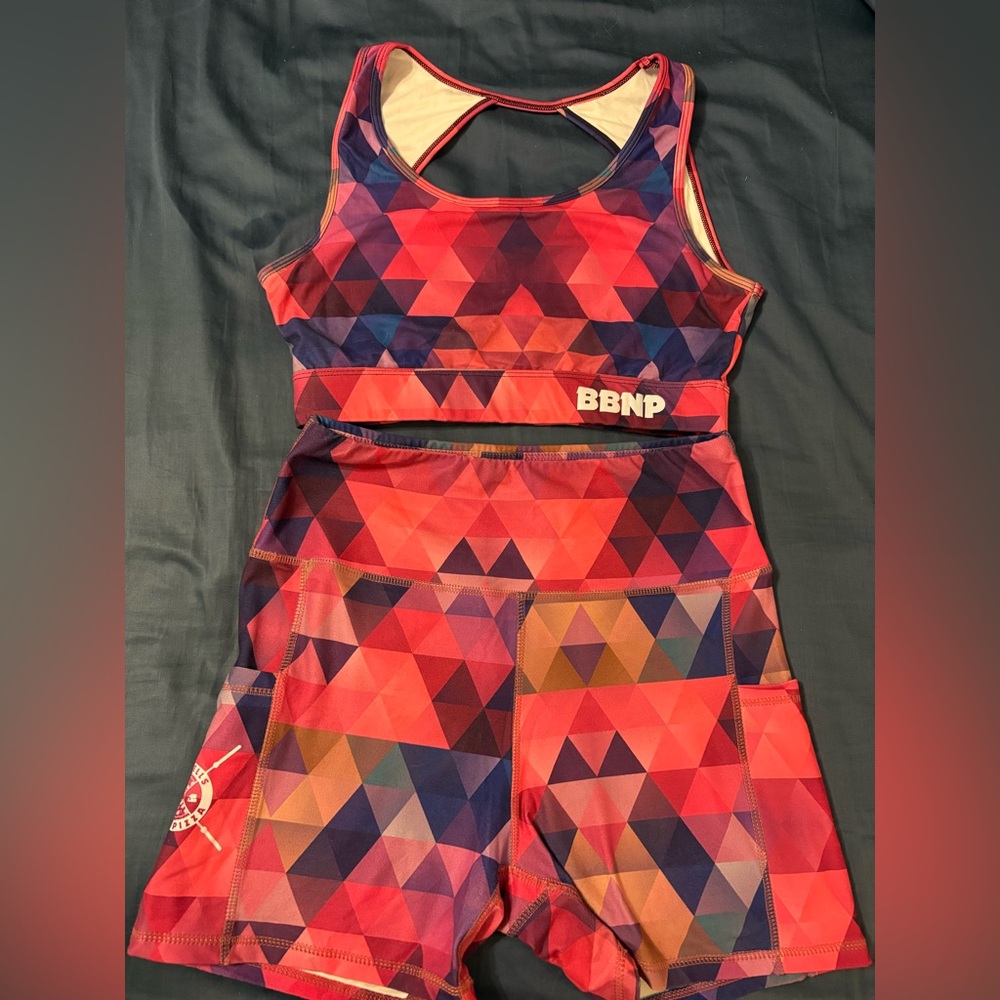 BBNP Women's Geometric Athletic Shorts - Red and Purple